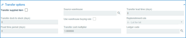 Transfer options - Inventory WHS Maintenance for Stock Codes